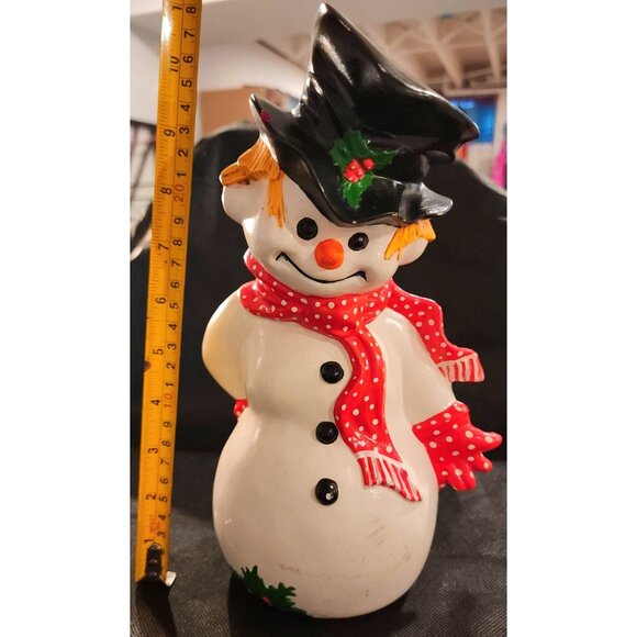 Vintage Ceramic Snowman Figurine With Polka Dot Scarf  Top Hat Decoration - Picture 9 of 12